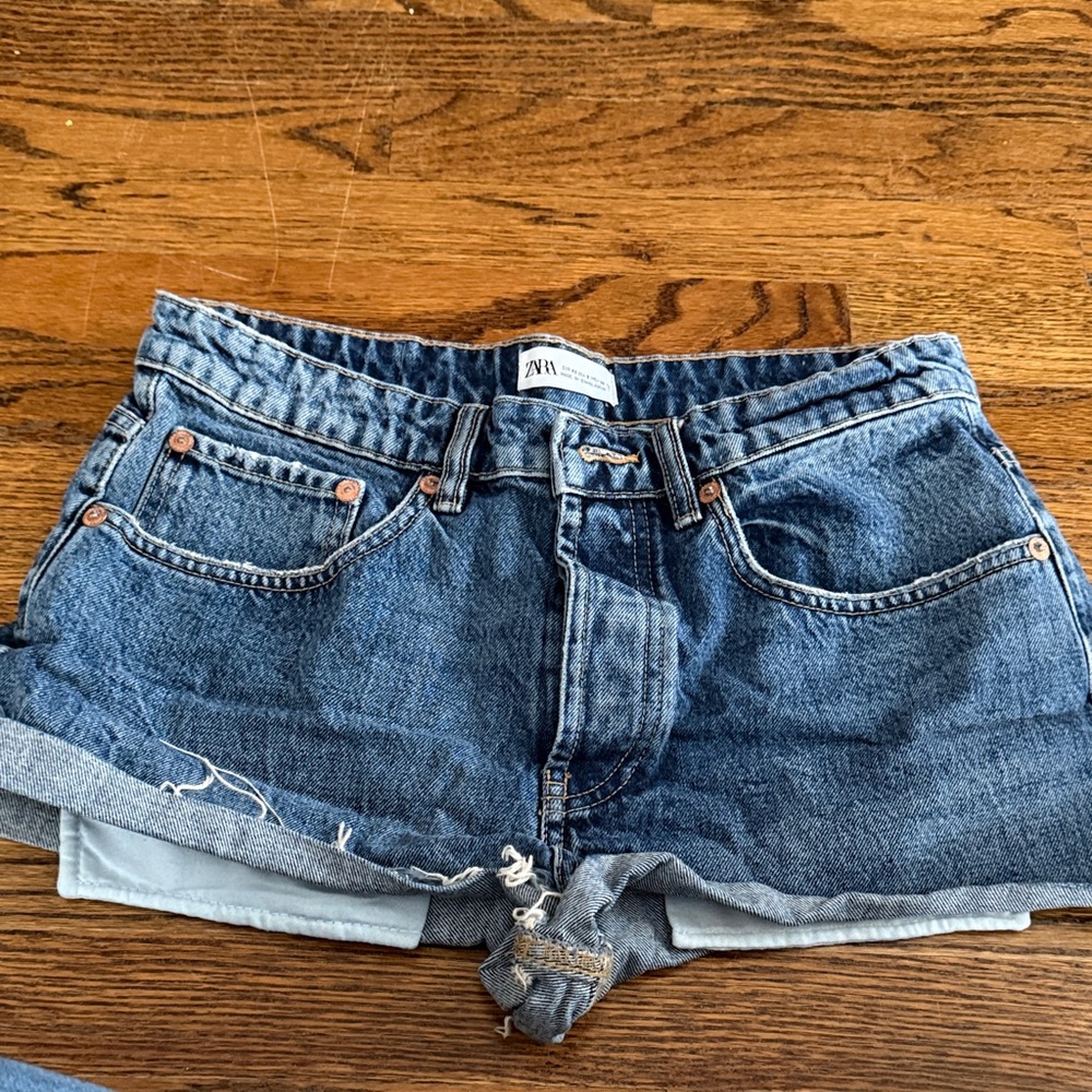 Zara Dark Blue Denim Rolled Hem Cutoff Shorts